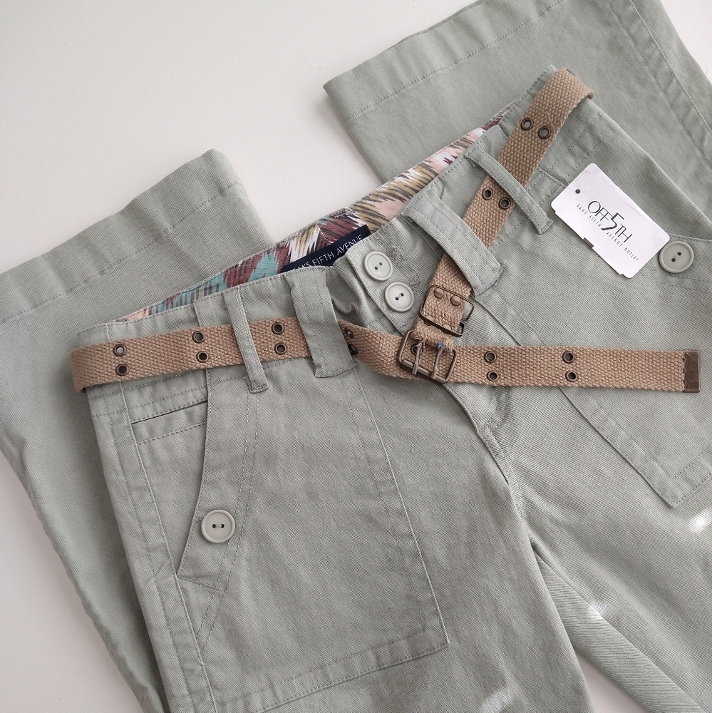 Saks Fifth Avenue Pants with Belt | Light Green Pants